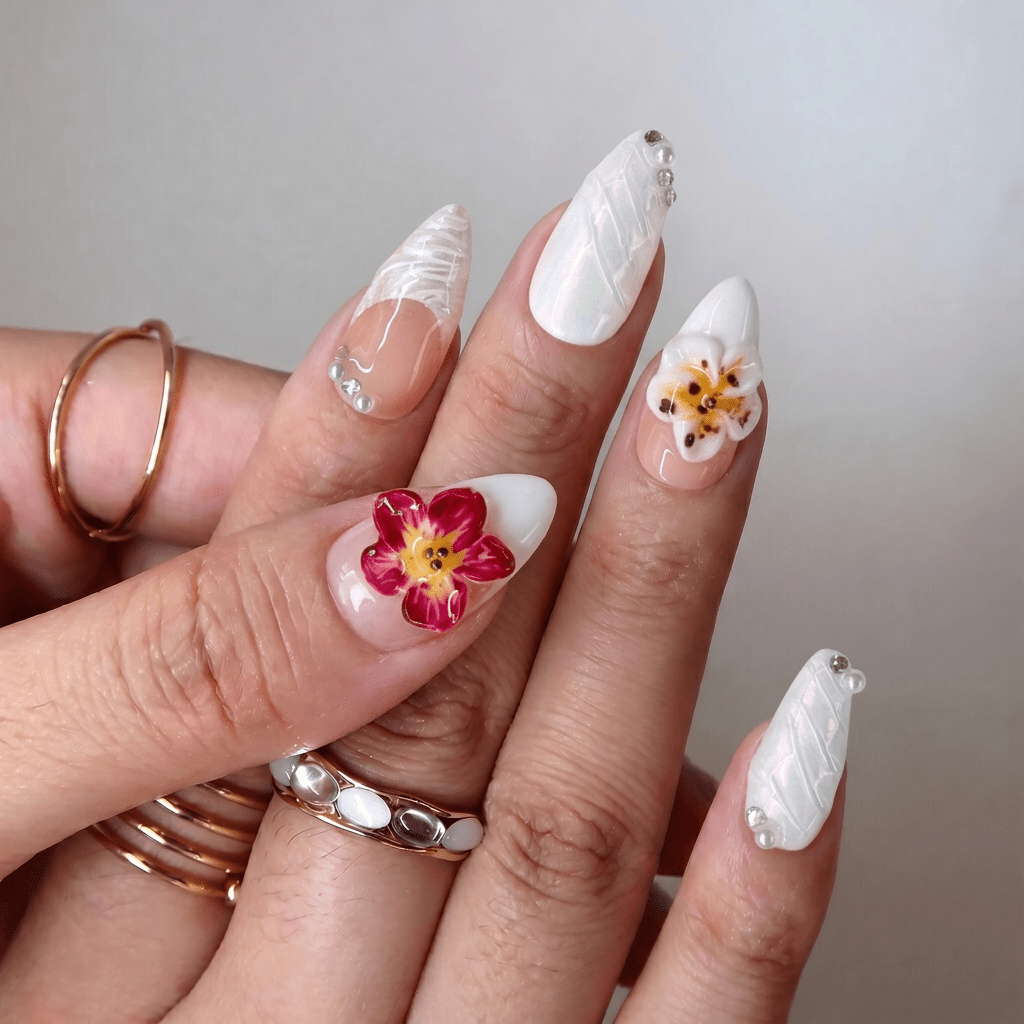 Lustrous Rose press-on nails – design close-up by Handora