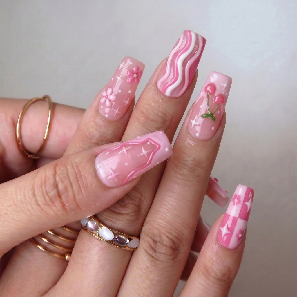 Berry Bliss kawaii nail design – handmade press-on nails by Handora