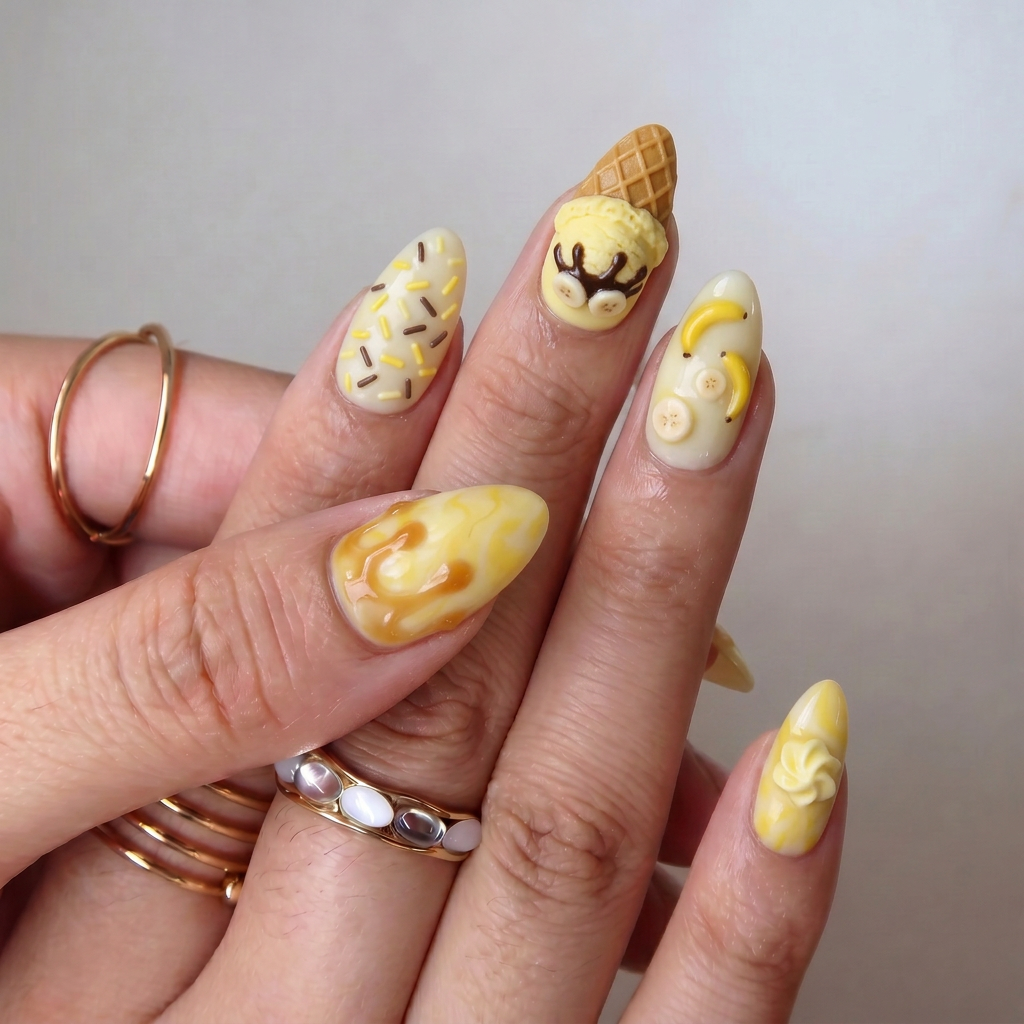 Banana Sundae full press-on nail set – sizes XS–L by Handora