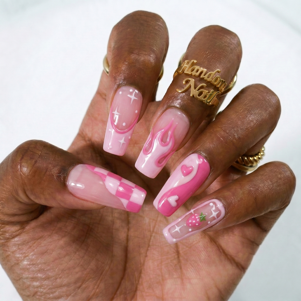 Berry Bliss press-on nails – hand-painted reusable gel set by Handora