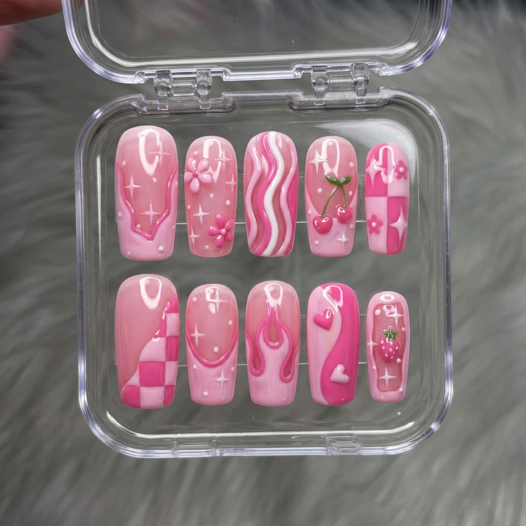 Berry Bliss full press-on nail set – sizes XS–L by Handora