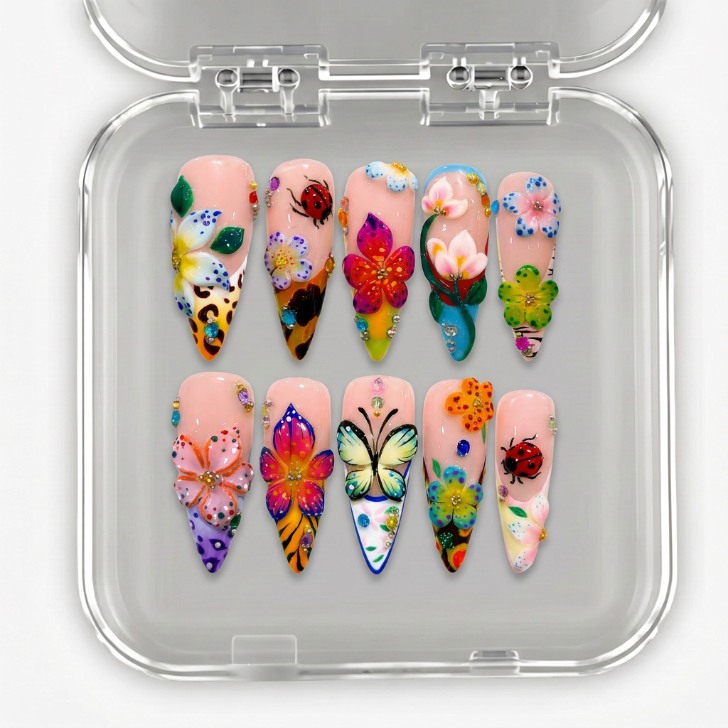 Blush Glaze press-on nails – hand-painted reusable gel set by Handora