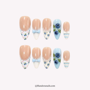 Blueberry Bows blue almond press-on nails by Handora