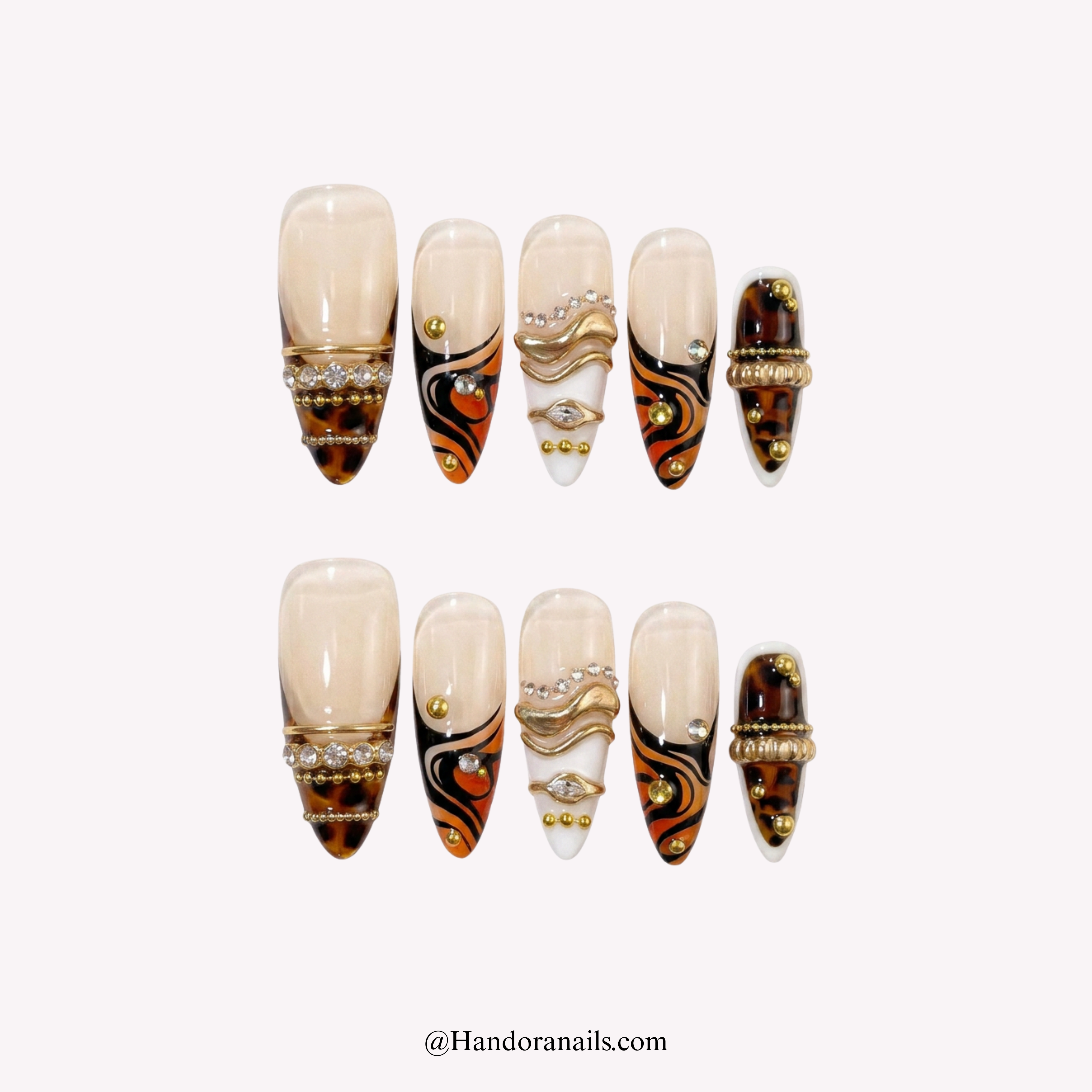 Wild Amber almond press-on nails by Handora