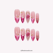 Fuchsia Flora almond floral press-on nails by Handora