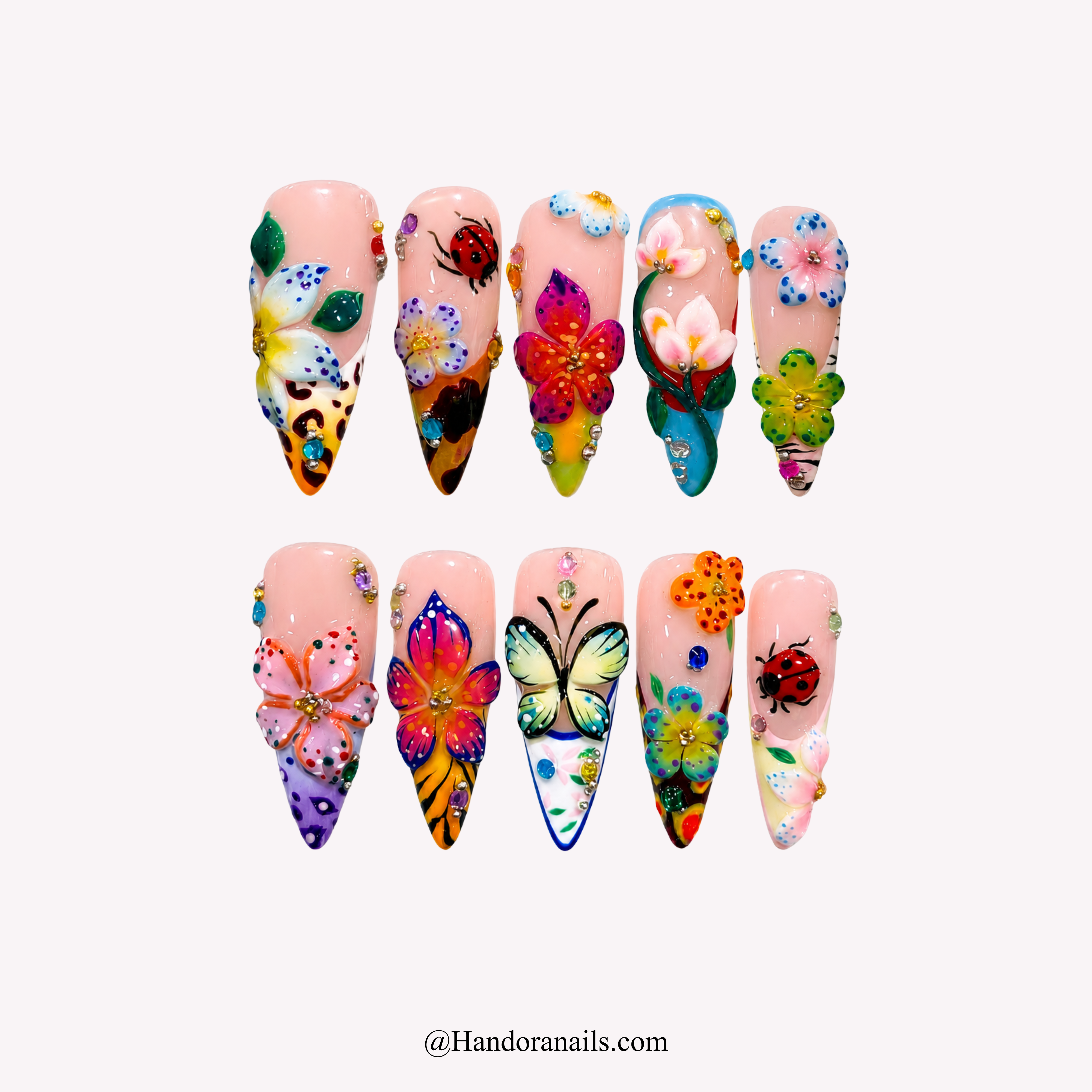 Blush Glaze pink floral press-on nails by Handora