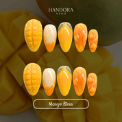 Mango Bliss press-on nails – design close-up by Handora