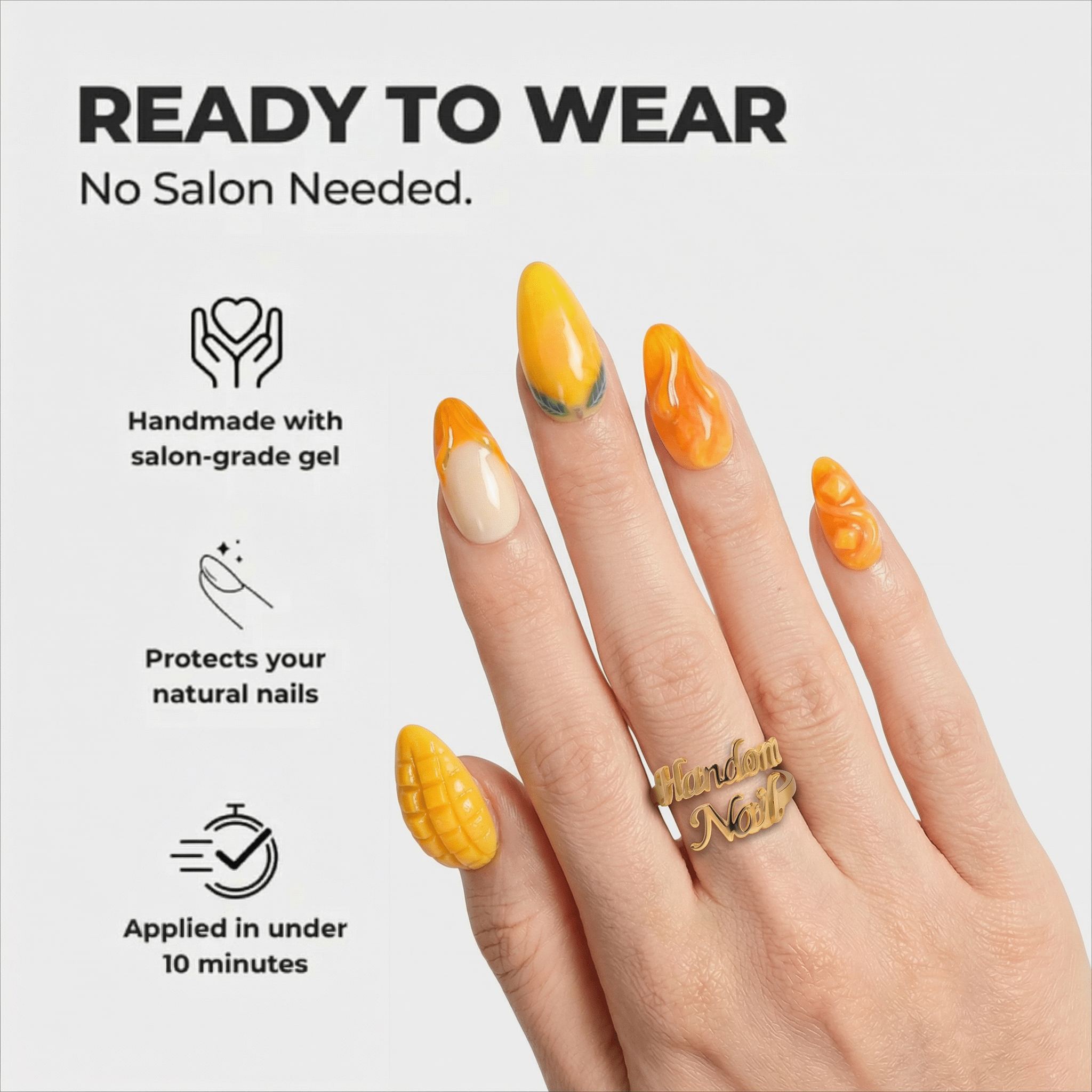 Mango Bliss 3d nail design – handmade press-on nails by Handora
