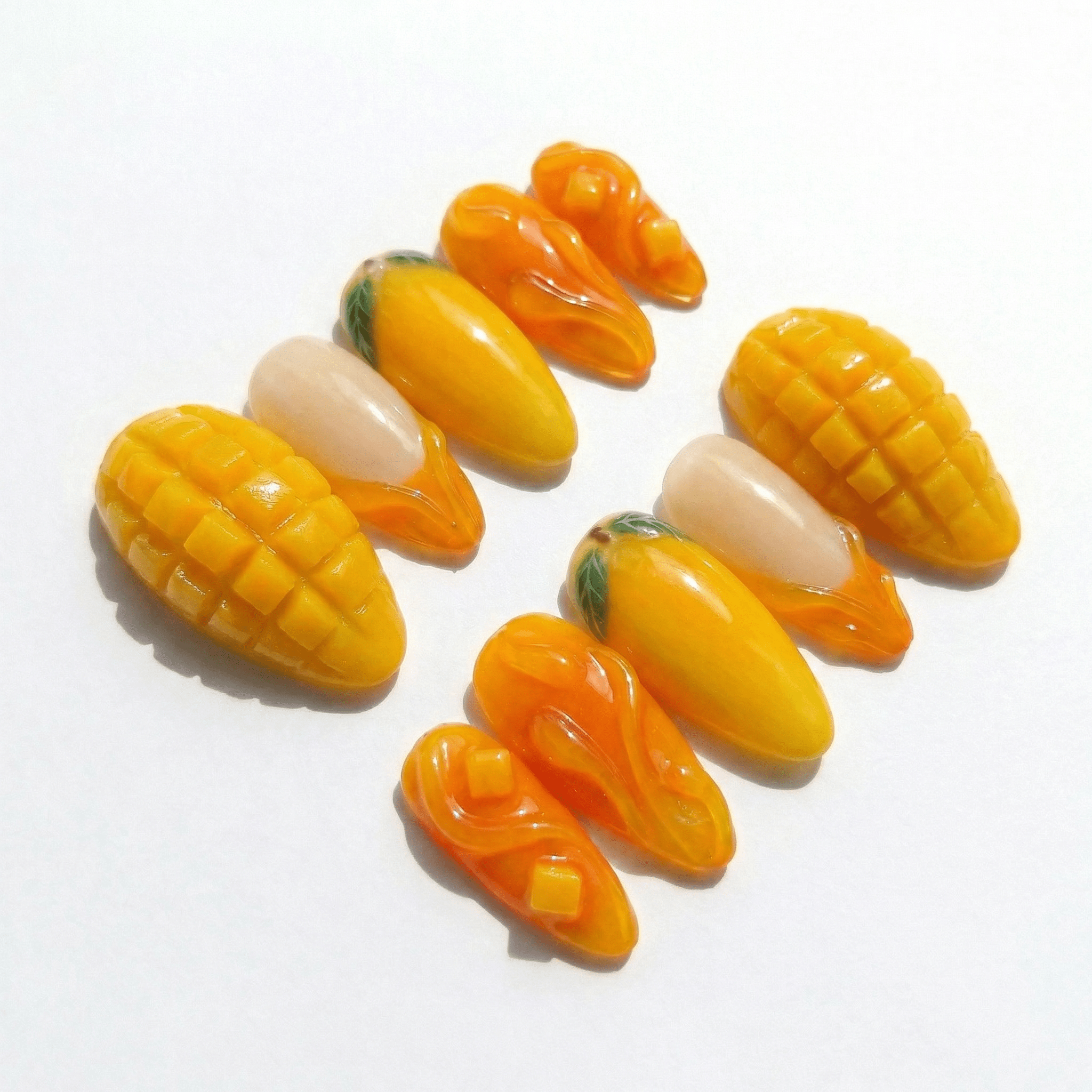 Mango Bliss press-on nails – hand-painted reusable gel set by Handora