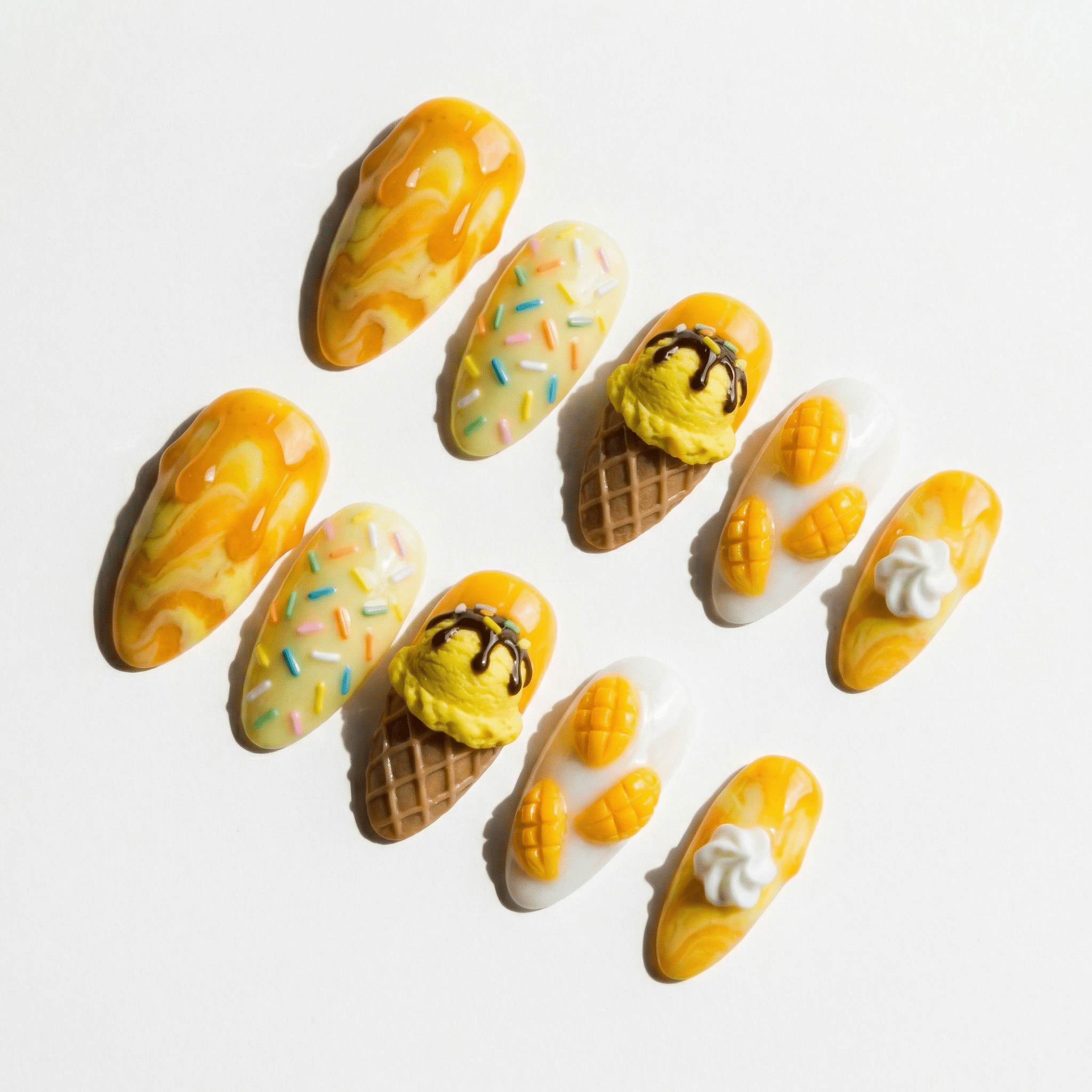 Mango Sundae salon-quality handmade press-on nails by Handora