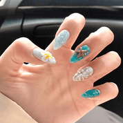 Marine Bloom press-on nails – hand-painted reusable gel set by Handora