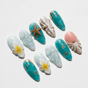 Marine Bloom floral nail design – handmade press-on nails by Handora
