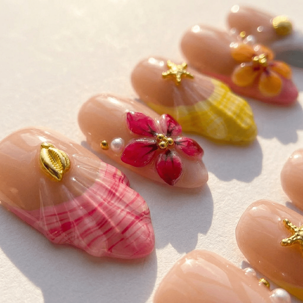Marine Blossom press-on nails by Handora