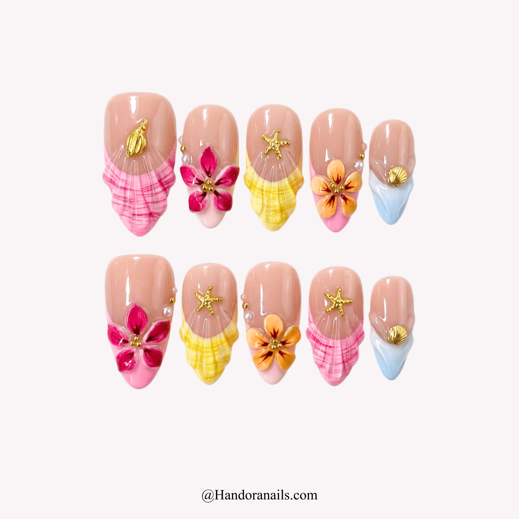 Marine Blossom floral press-on nails by Handora