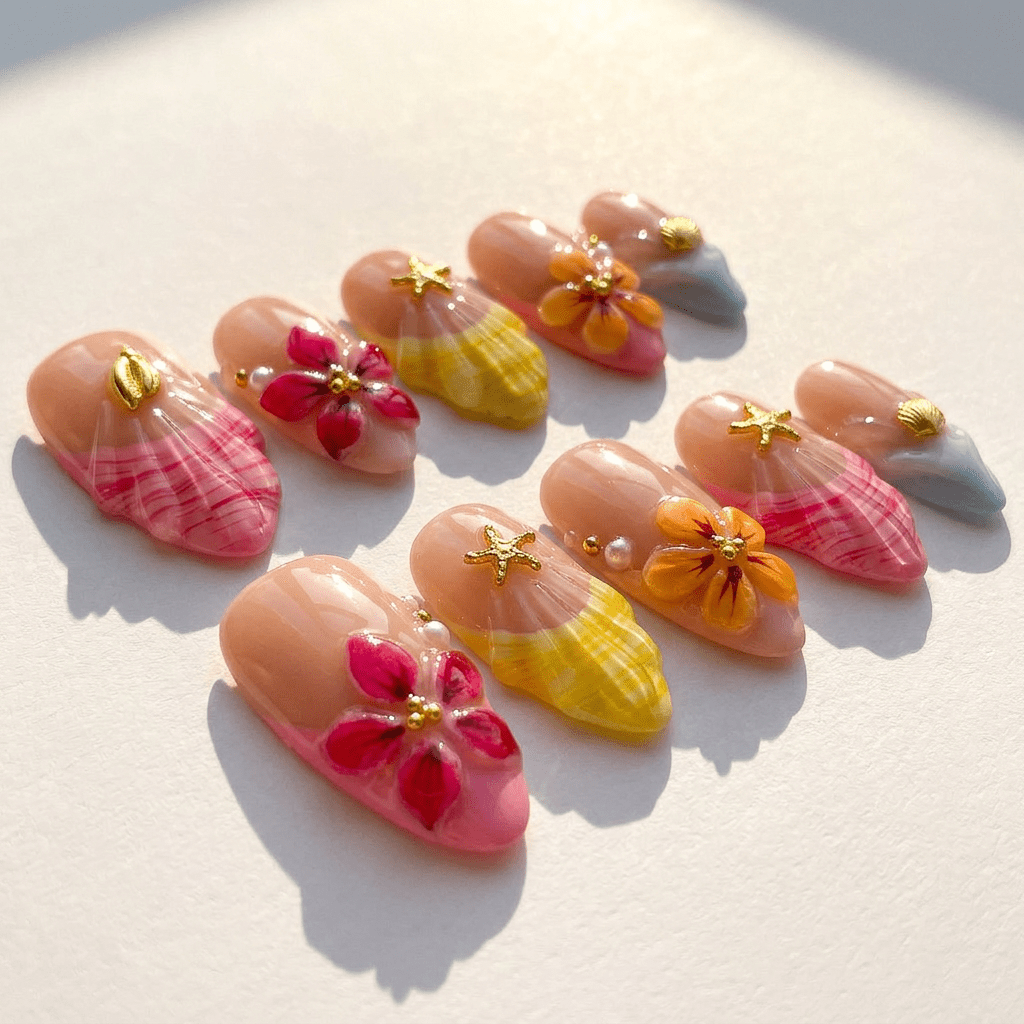 Marine Blossom full press-on nail set – sizes XS–L by Handora