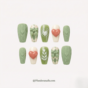 Matcha Knit press-on nails – hand-painted reusable gel set by Handora