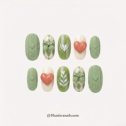 Matcha Knit press-on nails – design close-up by Handora