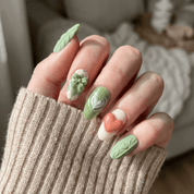 Matcha Knit press-on nails – hand-painted reusable gel set by Handora