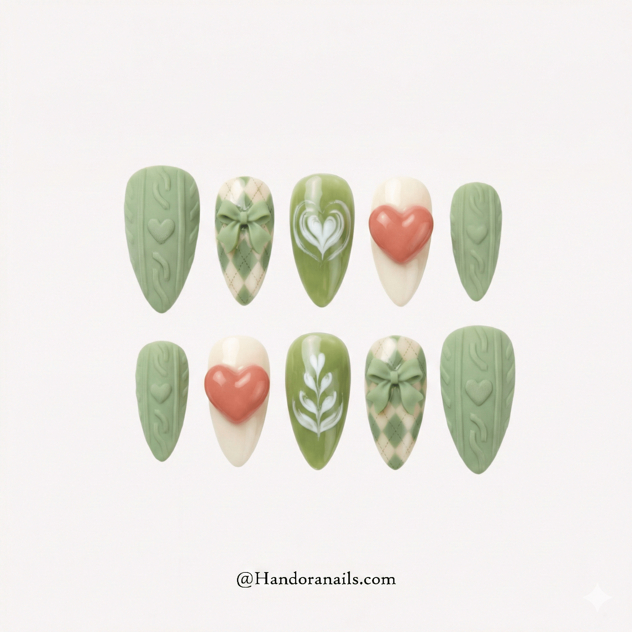 Matcha Knit press-on nails by Handora