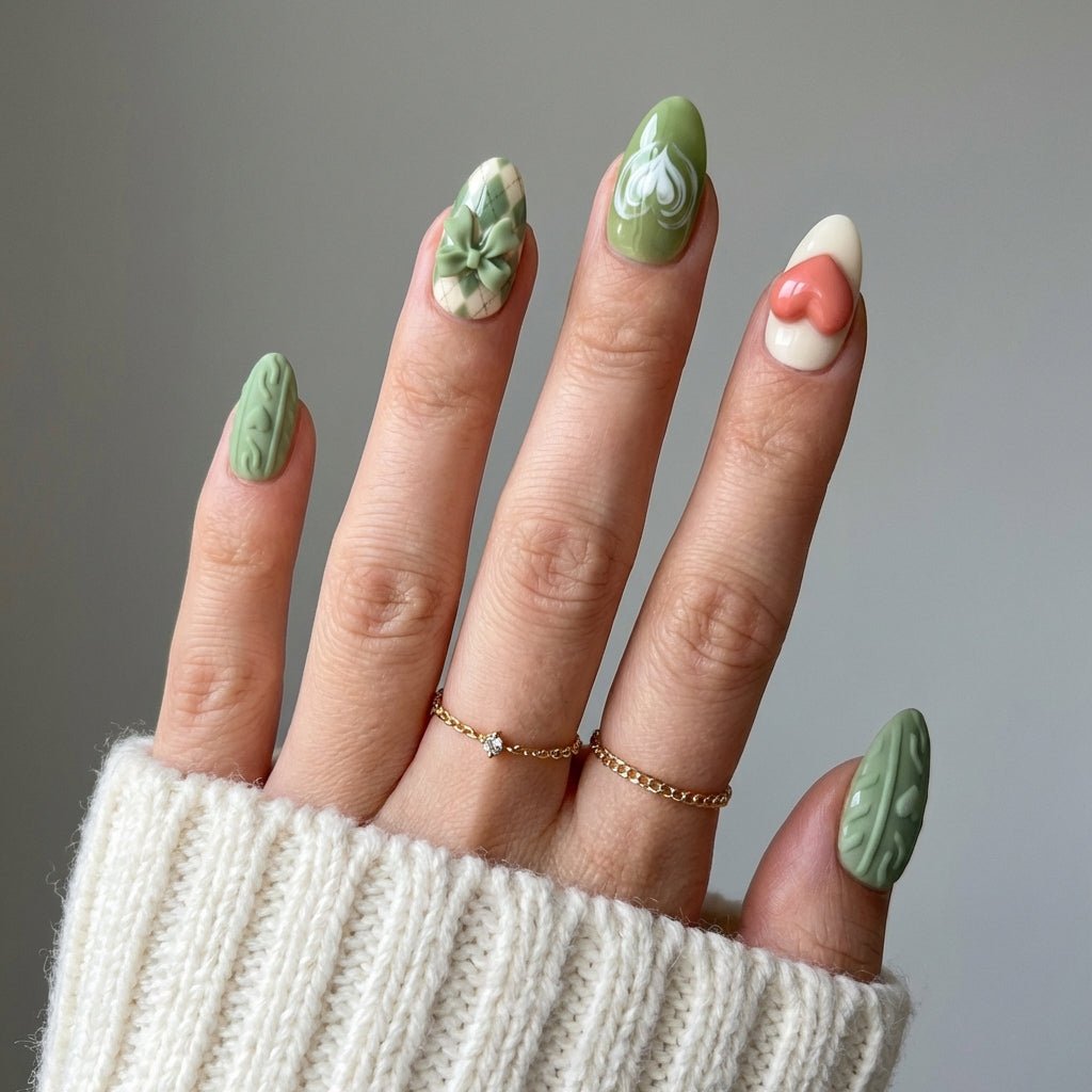Matcha Knit full press-on nail set – sizes XS–L by Handora
