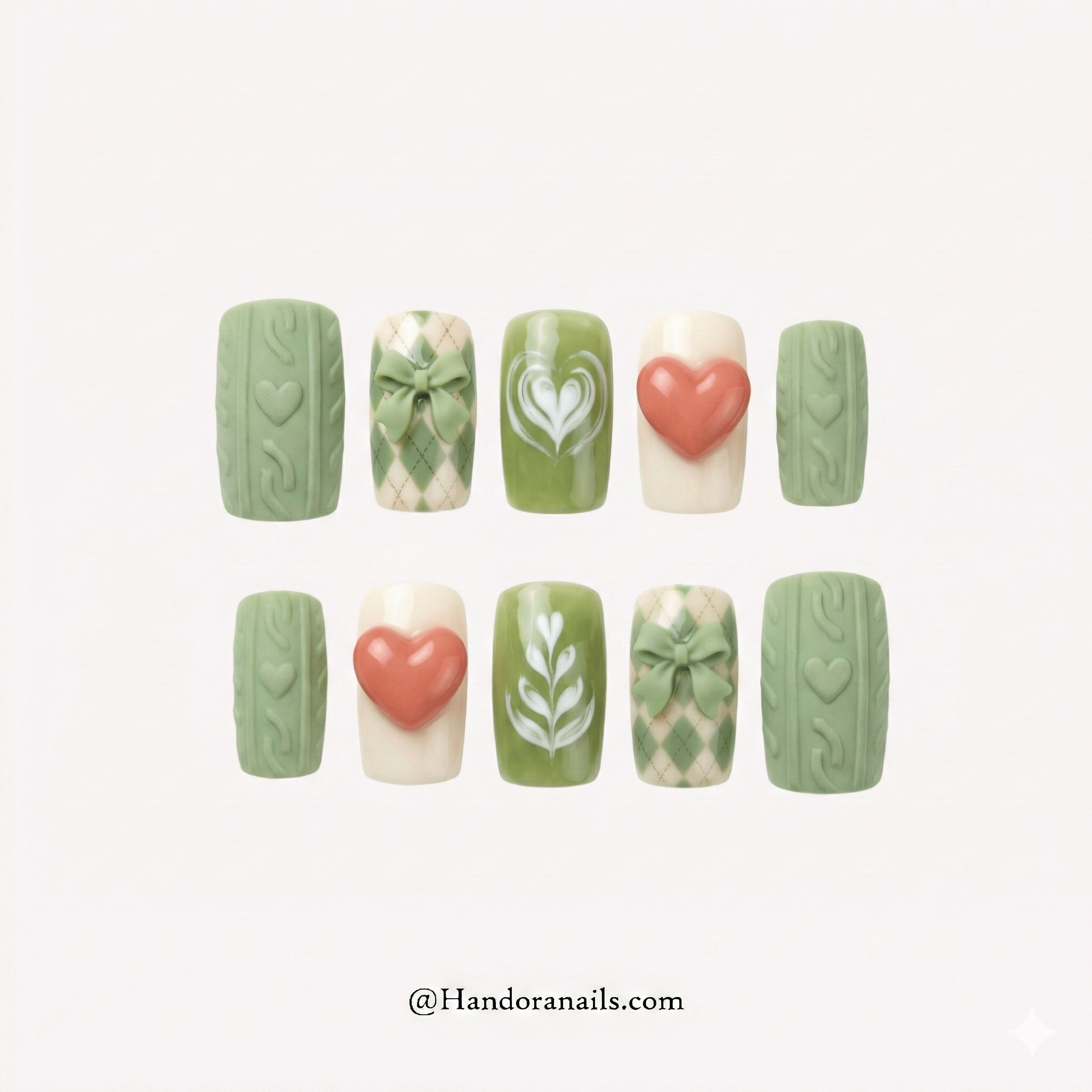 Matcha Knit salon-quality handmade press-on nails by Handora