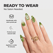 Matcha Latte press-on nails – design close-up by Handora