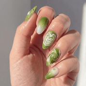 Matcha Latte press-on nails – hand-painted reusable gel set by Handora