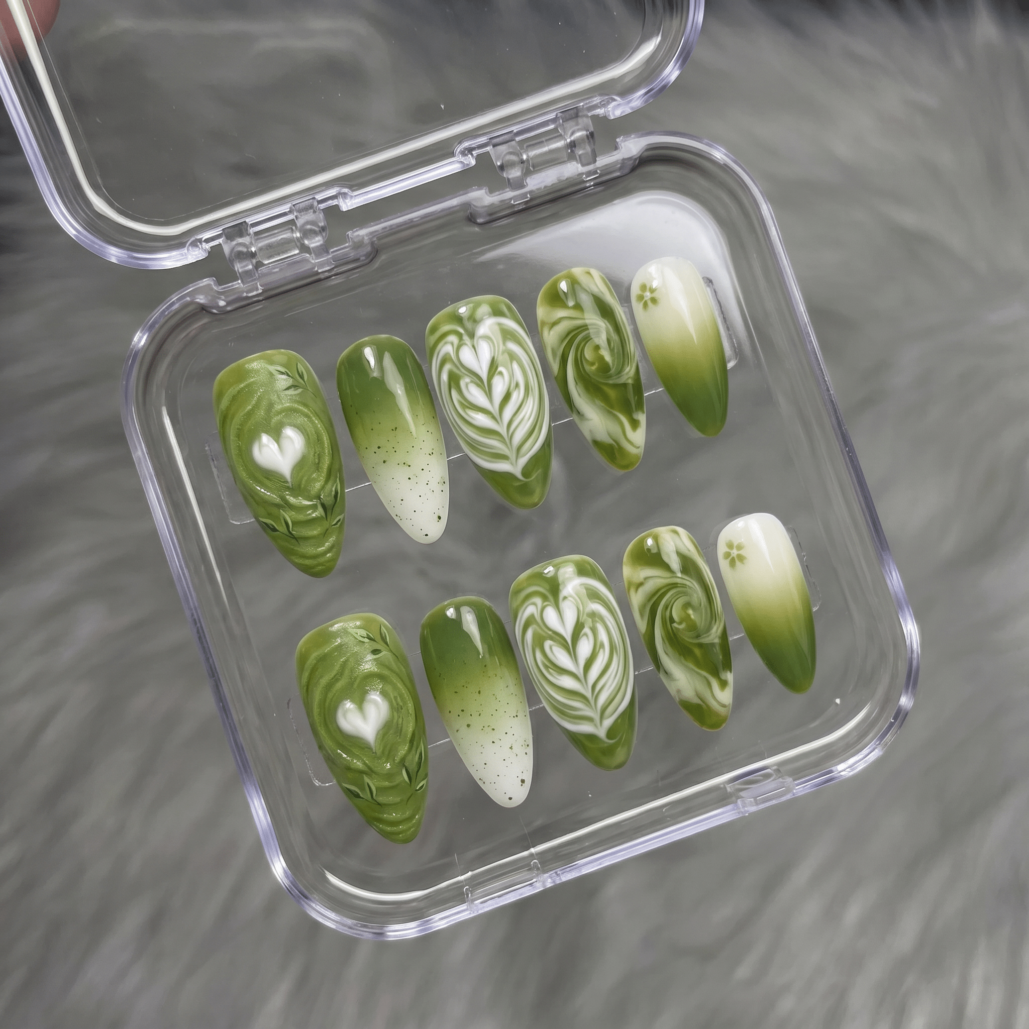 Matcha Latte press-on nails by Handora