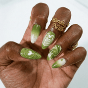 Matcha Latte french tip nail design – handmade press-on nails by Handora
