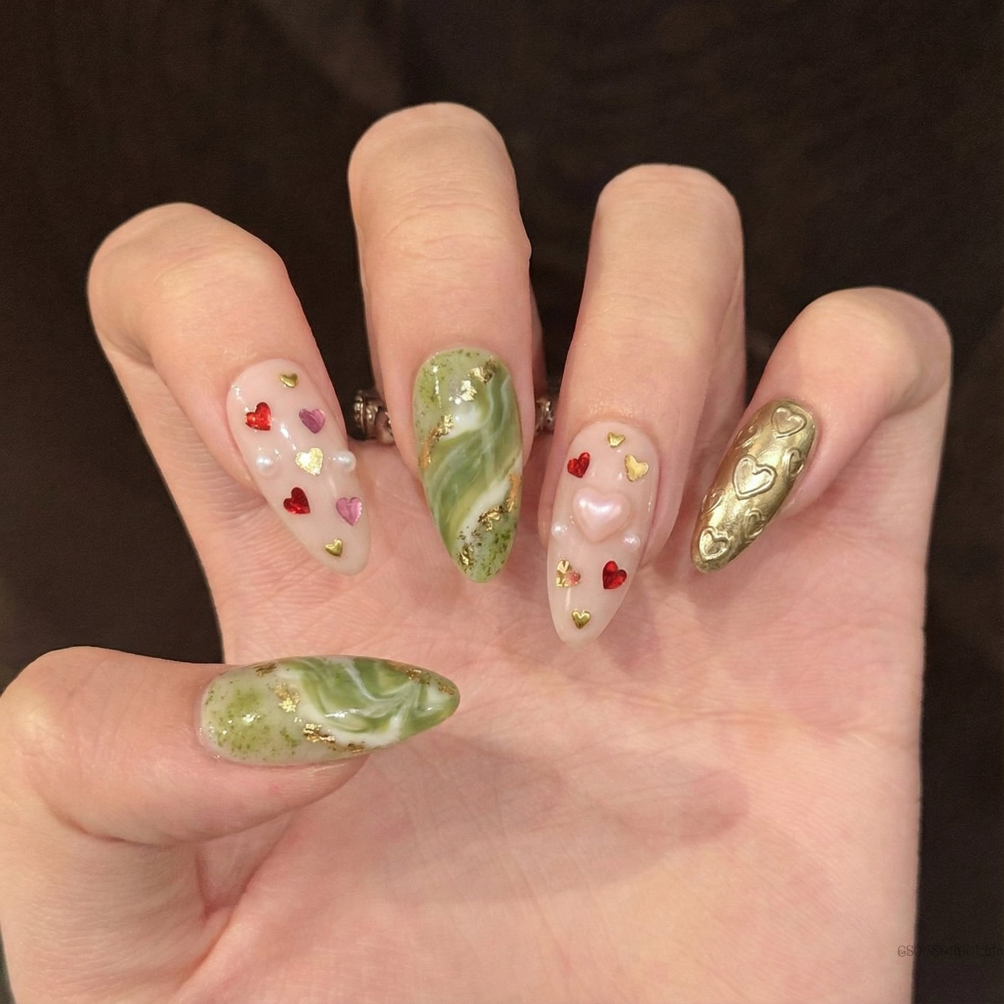 Matcha Sweetheart press-on nails – hand-painted reusable gel set by Handora