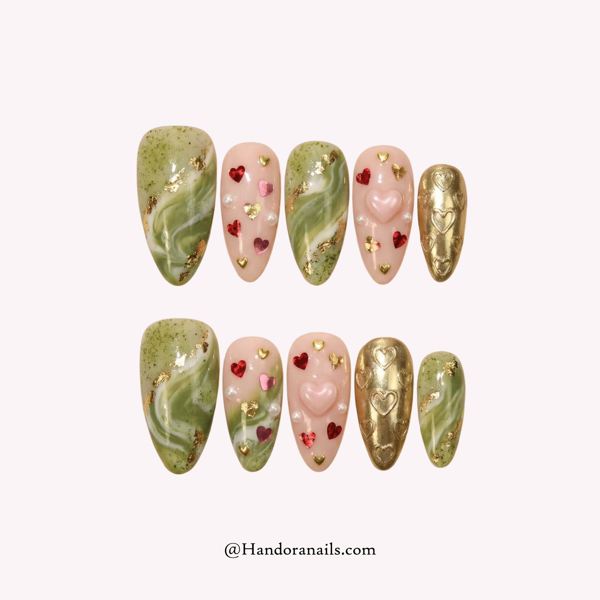 Matcha Sweetheart 3d press-on nails by Handora