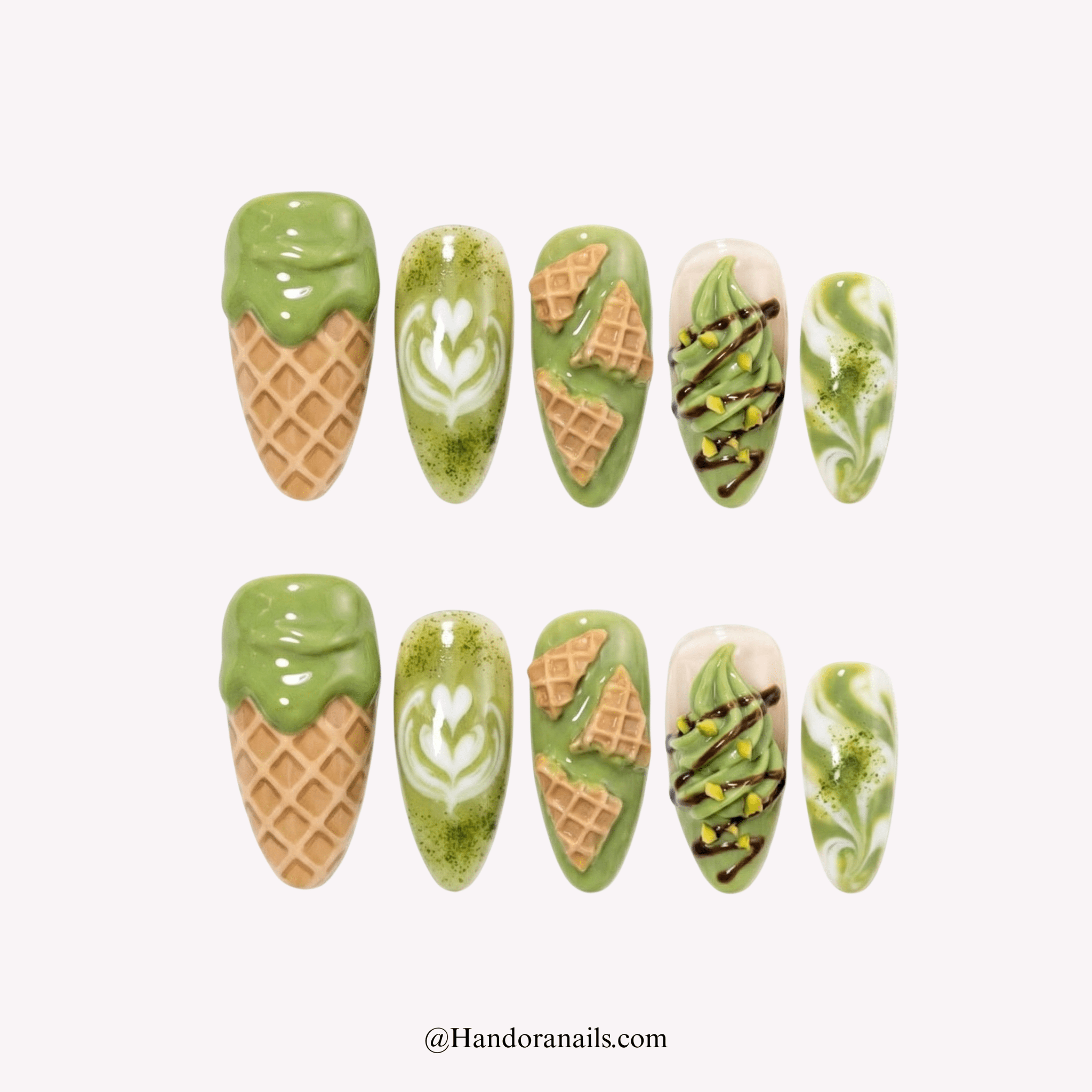 Matcha Swirl - Handora Nails - 3d nail art3d press on nailsacrylic press on