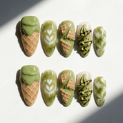 Matcha Swirl full press-on nail set – sizes XS–L by Handora