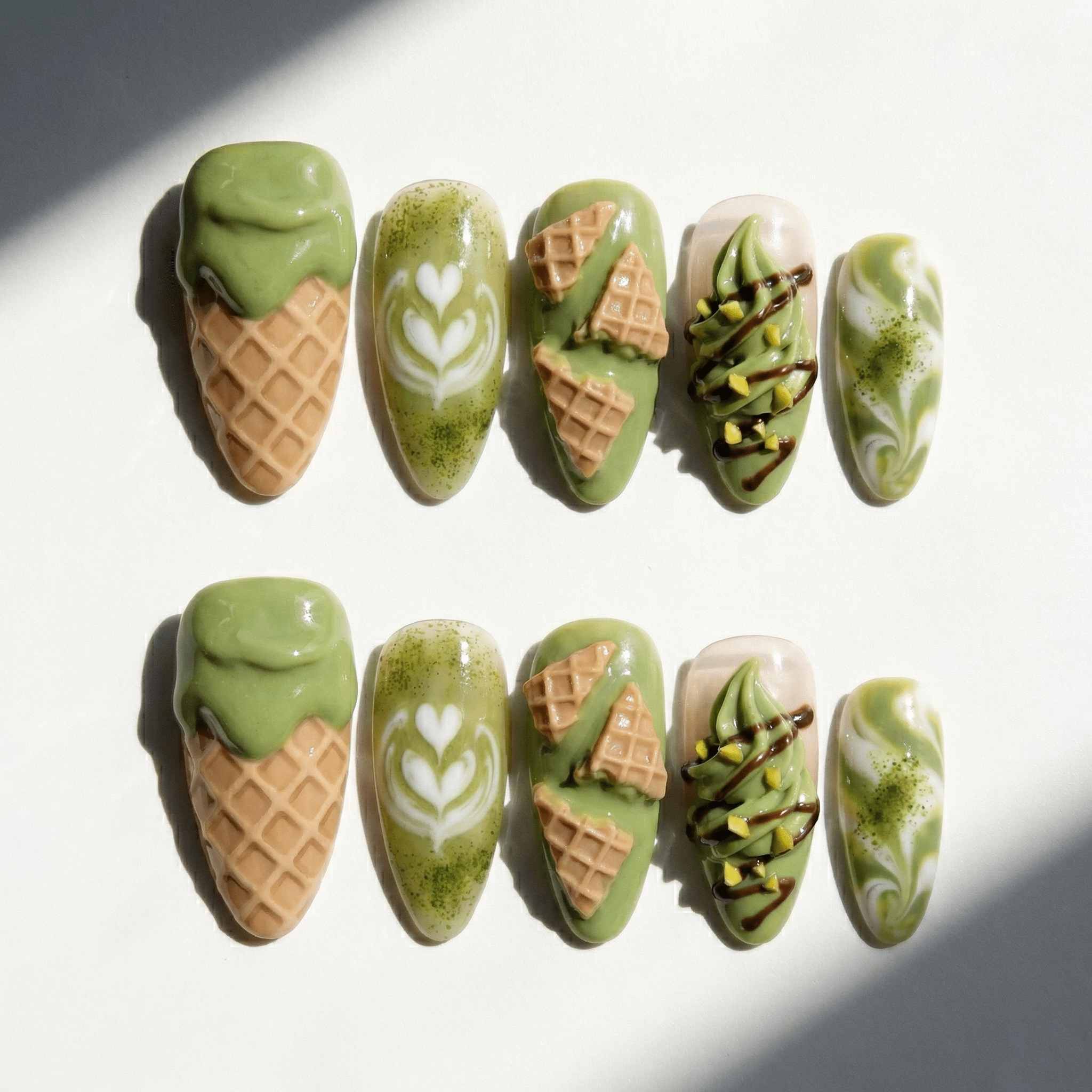Matcha Swirl full press-on nail set – sizes XS–L by Handora
