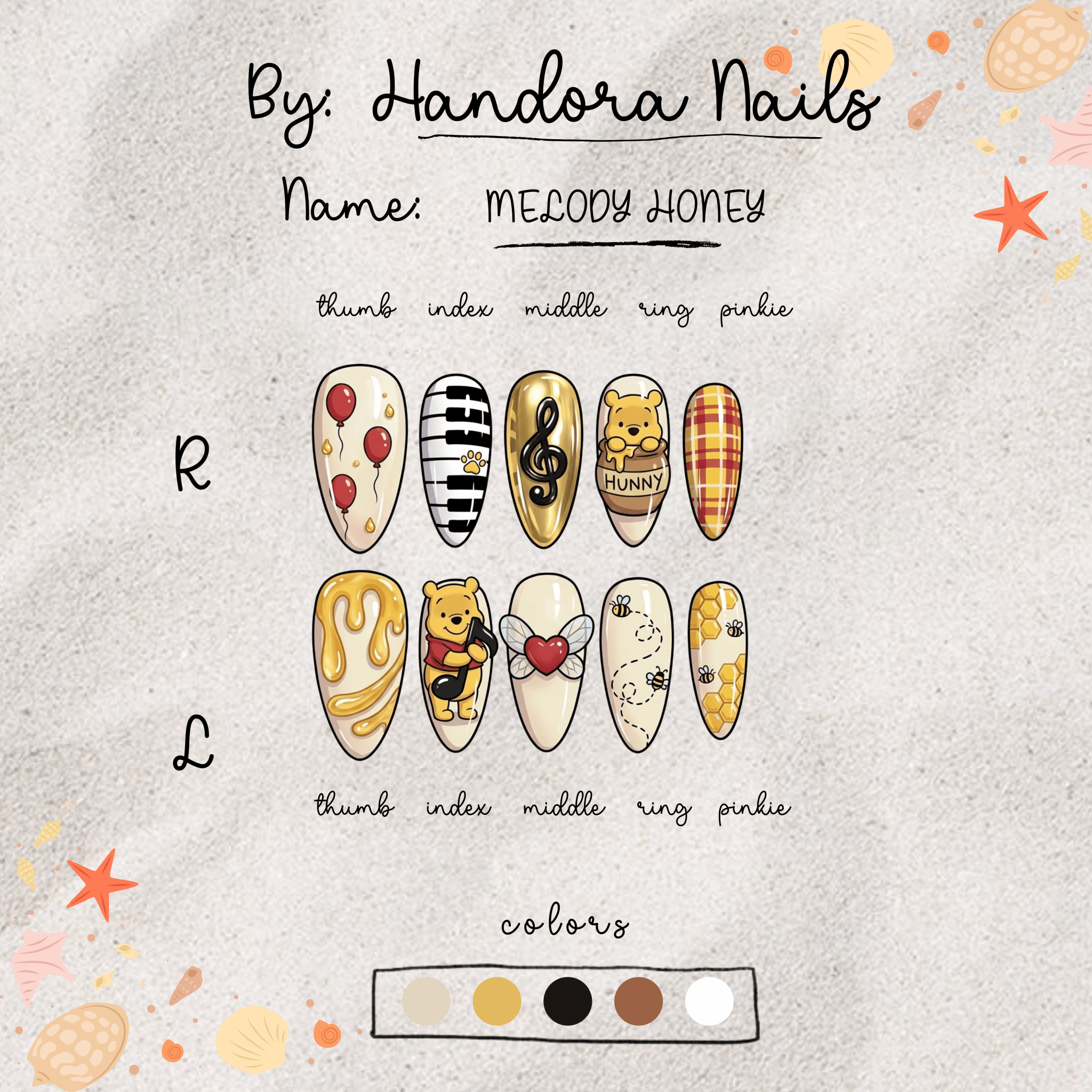 Melody Honey press-on nails – design close-up by Handora