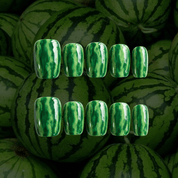 Melon Splash press-on nails – hand-painted reusable gel set by Handora