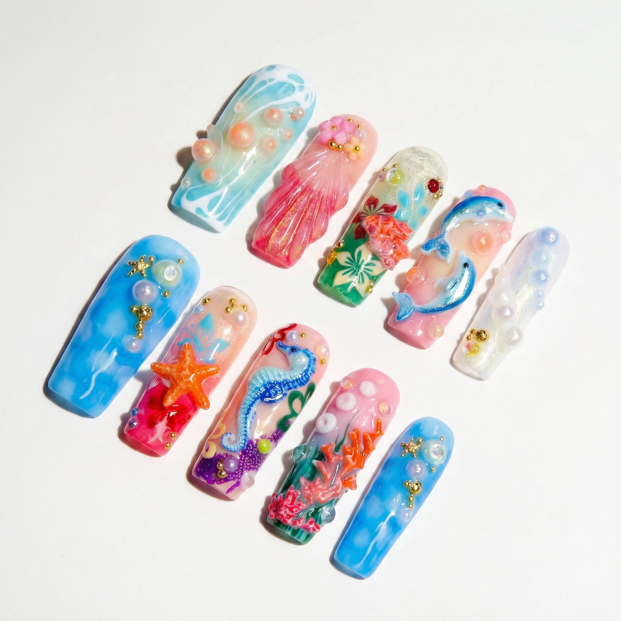 Mermaid Cove press-on nails by Handora