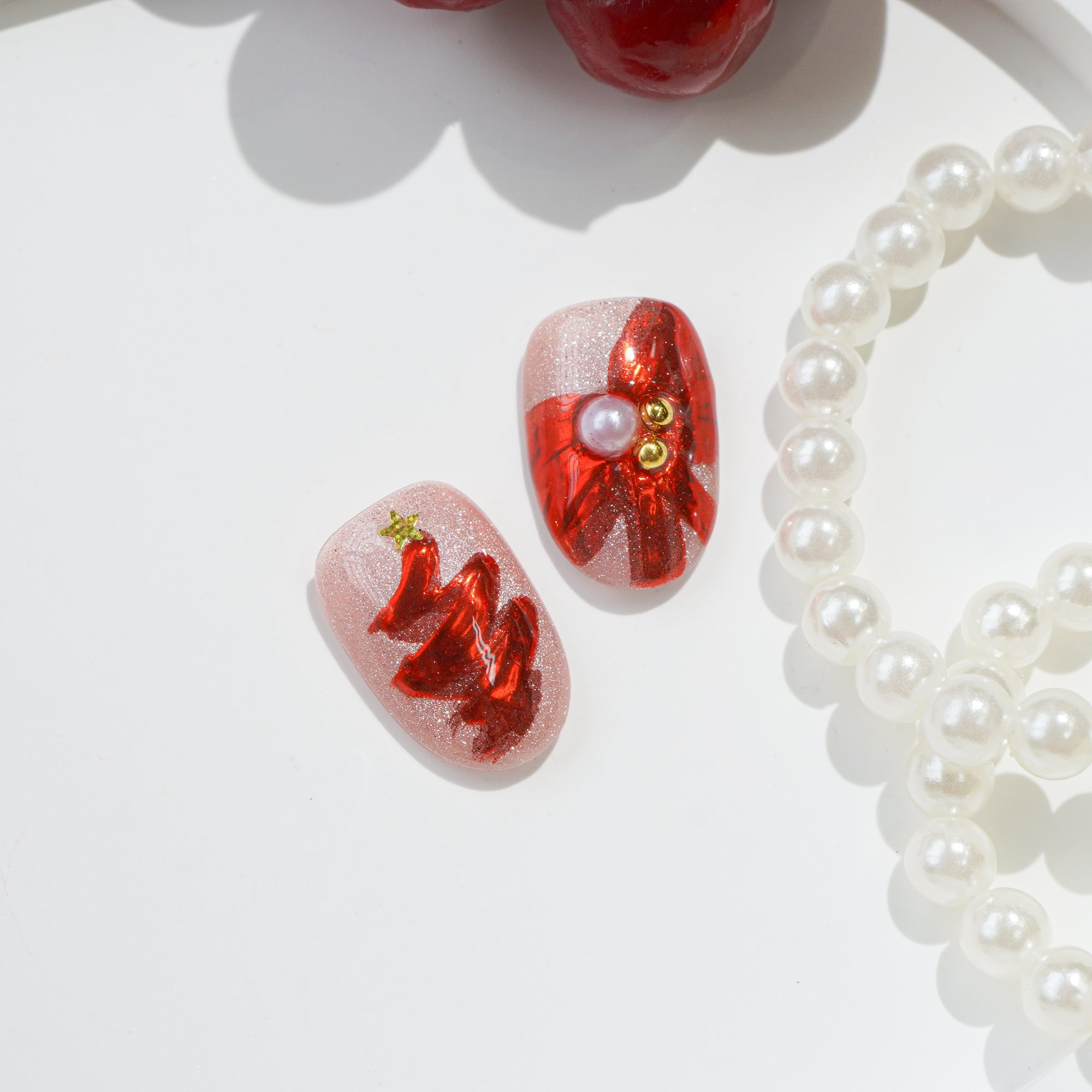 Merry Glow crystal nail design – handmade press-on nails by Handora
