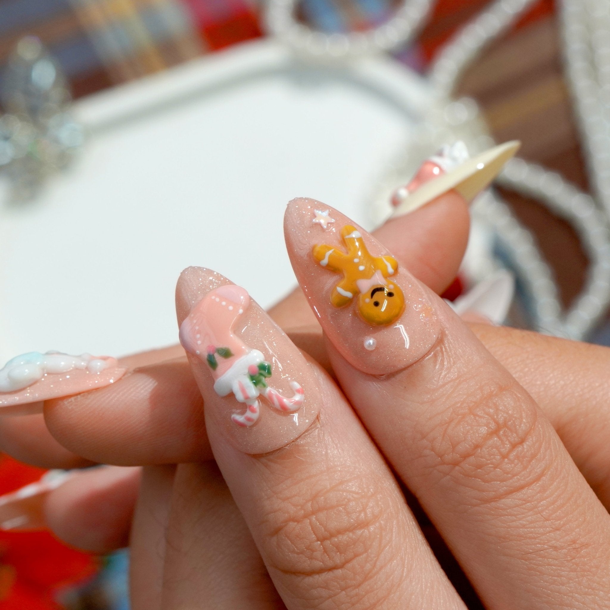 Merry Pastel press-on nails – design close-up by Handora
