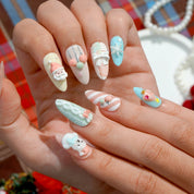 Merry Pastel press-on nails – hand-painted reusable gel set by Handora