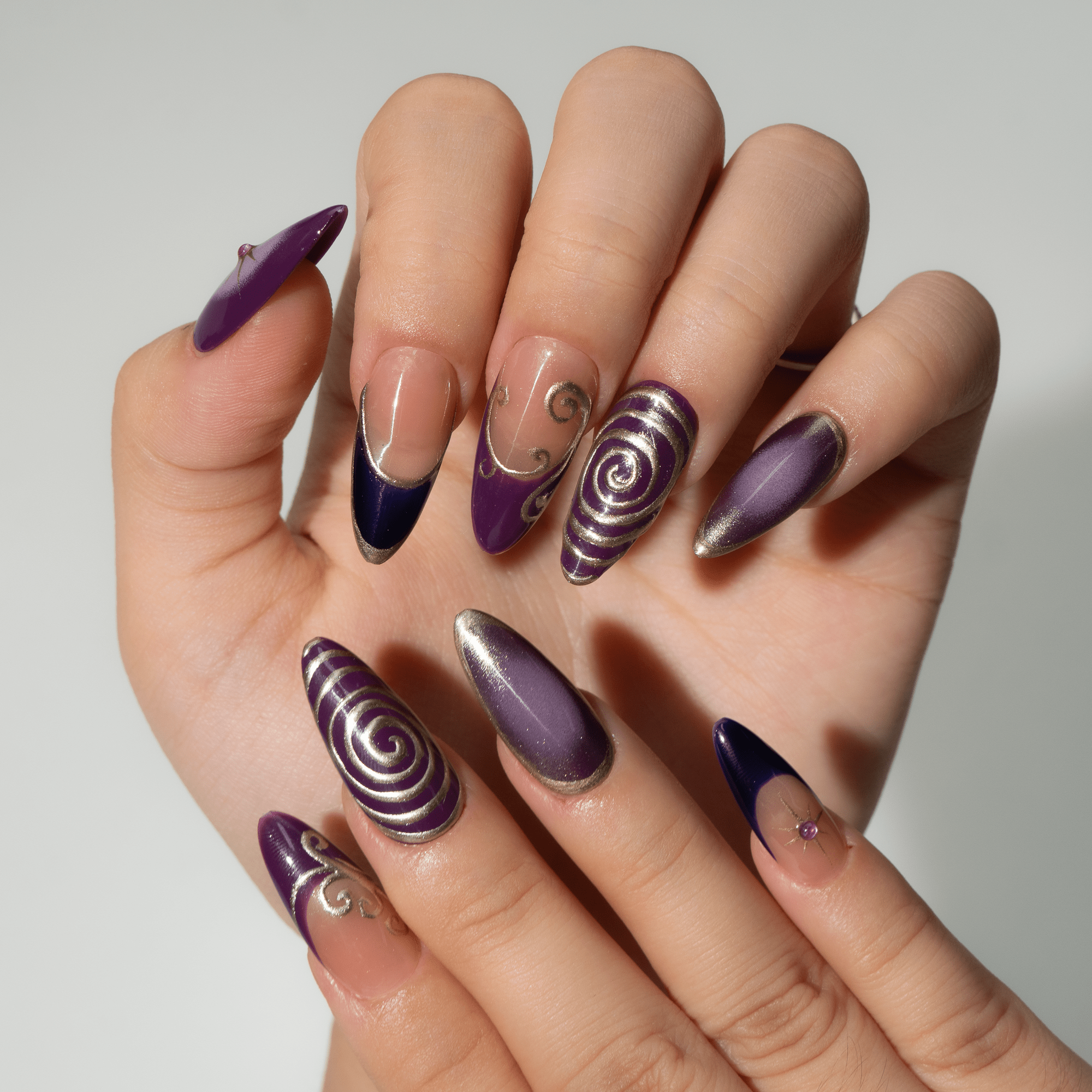 Midnight Charm gothic nail design – handmade press-on nails by Handora
