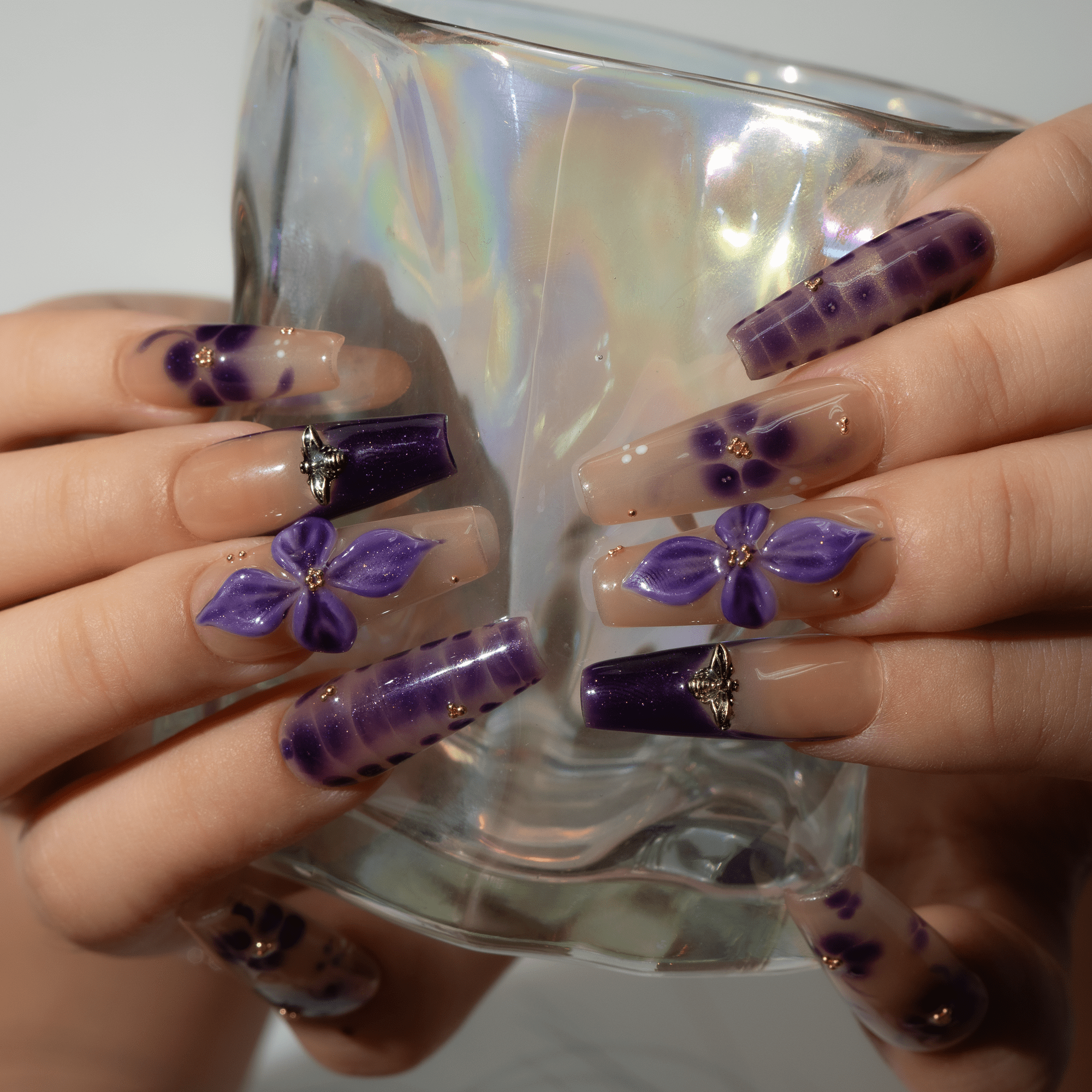 Midnight Orchid press-on nails – hand-painted reusable gel set by Handora