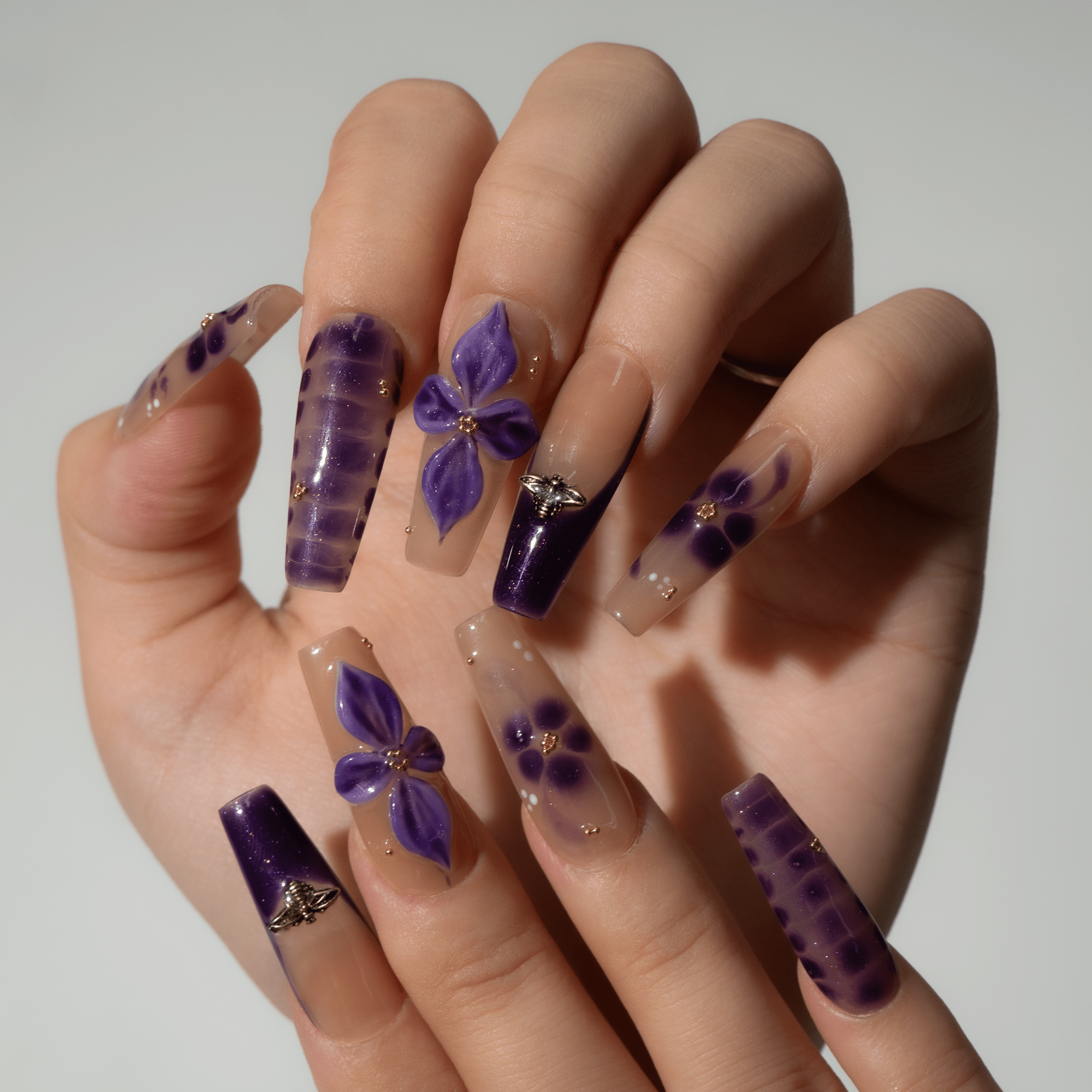 Midnight Orchid autumn nail design – handmade press-on nails by Handora