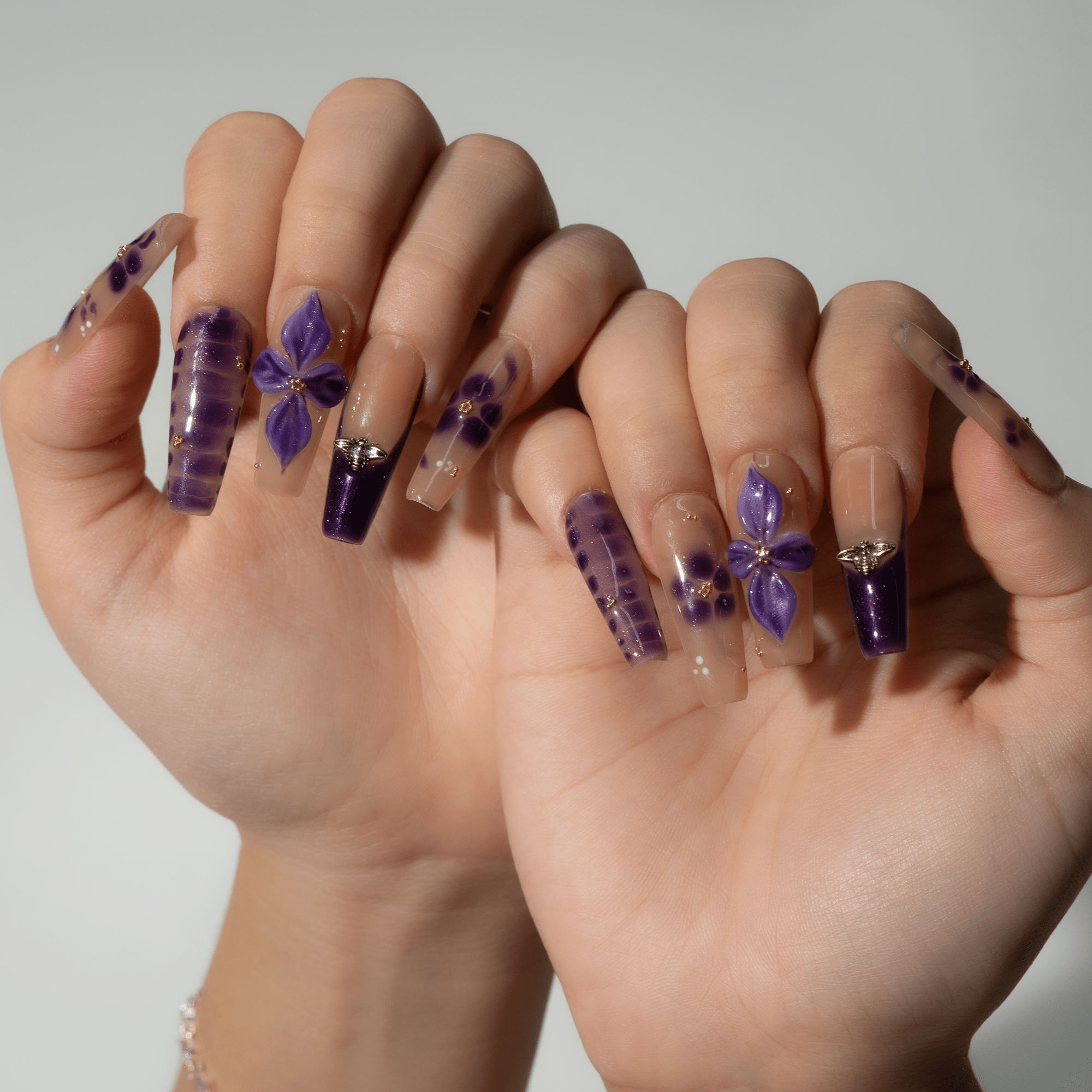 Midnight Orchid full press-on nail set – sizes XS–L by Handora