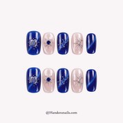 Midnight Sapphire blue cat eye press-on nails by Handora