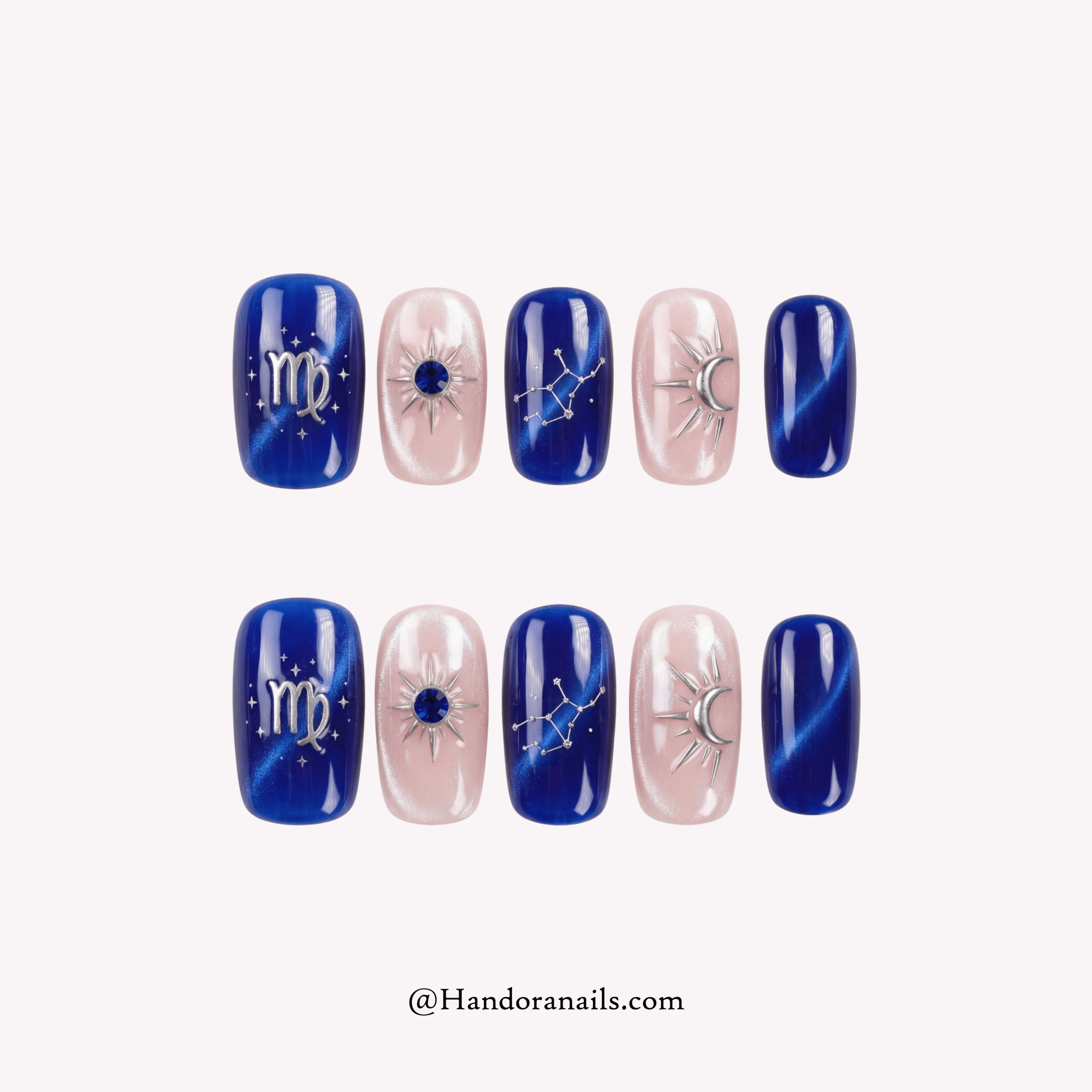 Midnight Sapphire blue cat eye press-on nails by Handora