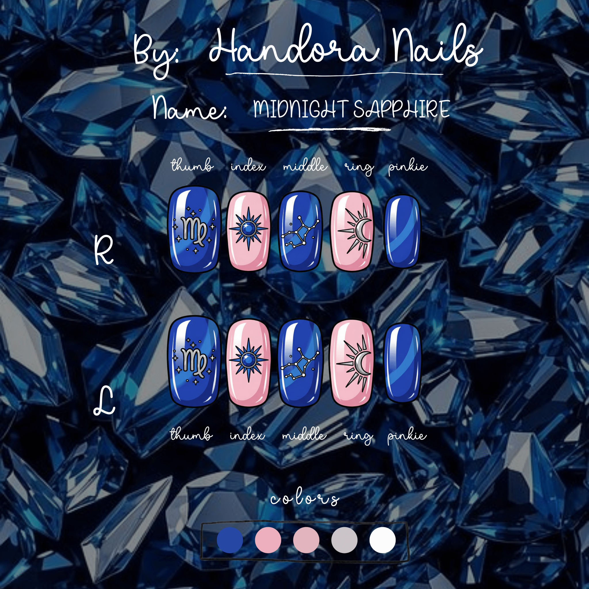 Midnight Sapphire press-on nails – design close-up by Handora