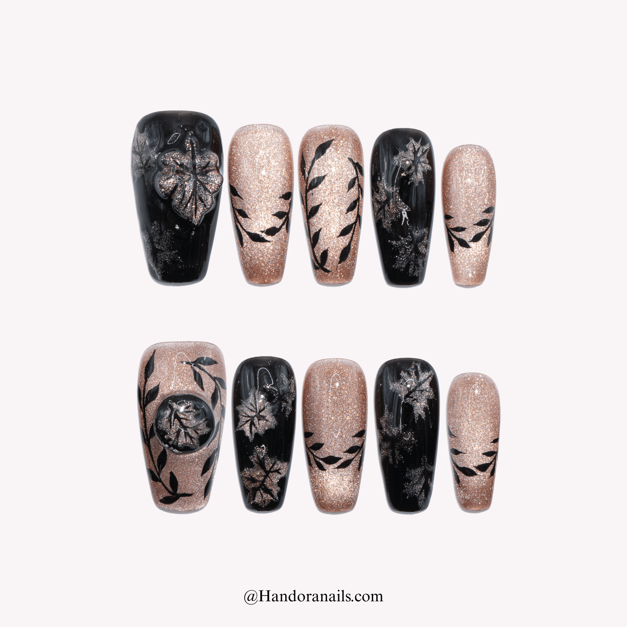 Midnight Sparkle black square halloween press-on nails by Handora