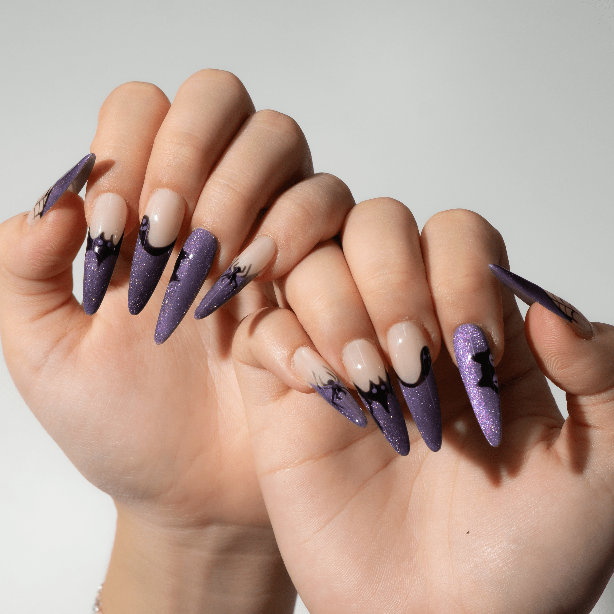 Midnight Web press-on nails – hand-painted reusable gel set by Handora