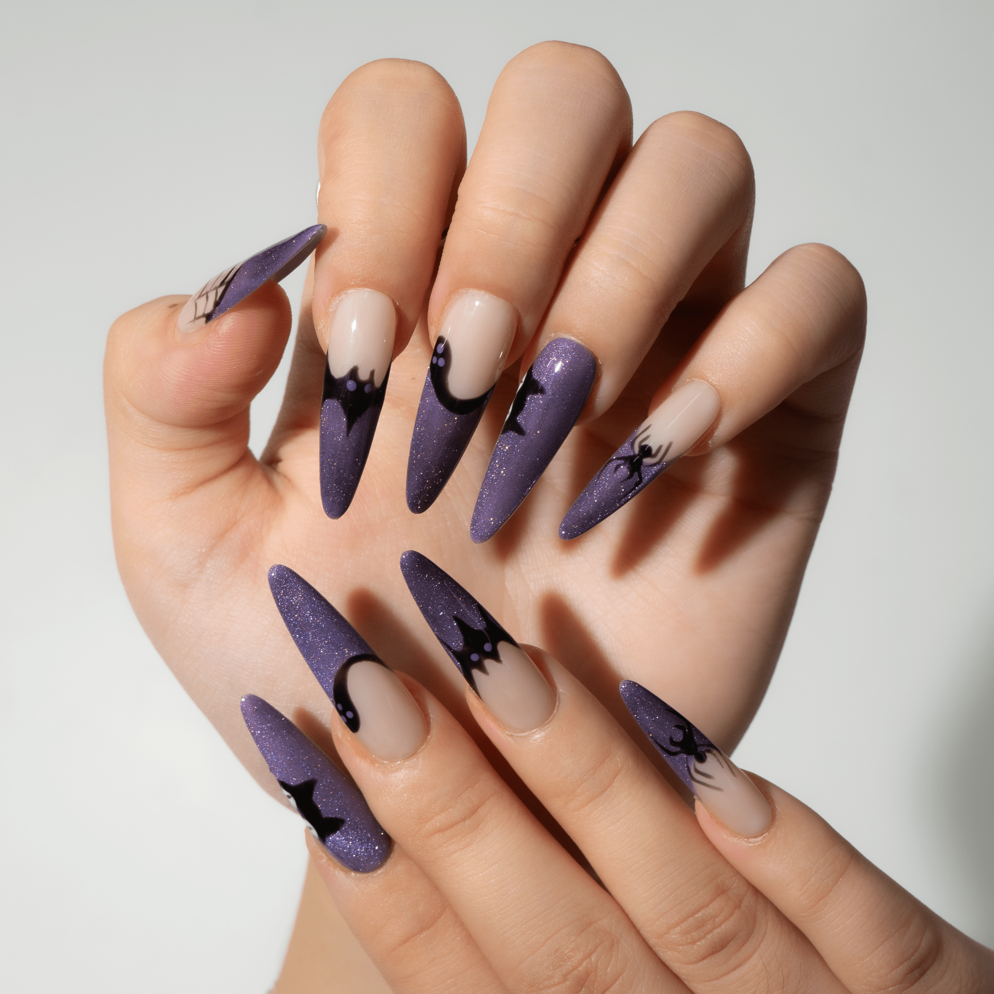 Midnight Web gothic nail design – handmade press-on nails by Handora